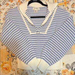 Jessica Simpson Light Blue & White Striped Half-Zip Sweater